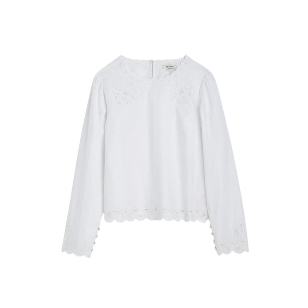 Madewell Embroidered Puff-Sleeve Top in Poplin White Small NEW